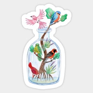 Birds in a Bottle Watercolor Painting Sticker